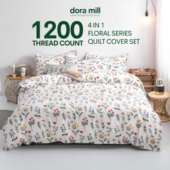 Aloe Cotton Floral Print Bedding Set with Quilt Cover and Bedsheet by DORAMILL #BAC