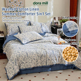Washed Cotton Linen Summer Comforter 5in1 Bedsheet Set by Dora Mill #BBT