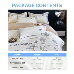 Dora Mill Washed Ice Silk Quilt Cover Bedsheet Set – Romantic Embroidery | Queen / King #BAL