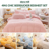 Dora Mill Seersucker Bed Skirt Bedsheet w/Quilt Cover - Queen/King #BJA