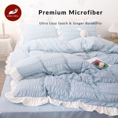 Dora Mill Seersucker Bed Skirt Bedsheet w/Quilt Cover - Queen/King #BJA