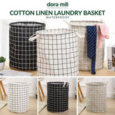 Dora Mill Waterproof Foldable Laundry Basket / Storage Bag – Linen Cotton Home Organizer Basket #ASB
