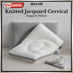 Dora Mill Firm Knitted Jacquard Cervical Pillow – Ergonomic & Hotel-Style & Soft Support (1300G) #APO