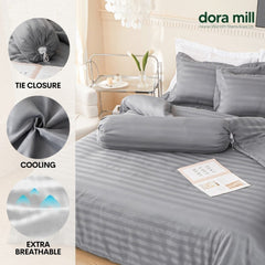 DORAMILL 3cm Stripes Bolster Case Sarung Bantal Peluk Cotton Linen 1200 TC Plain Hotel Quality #ABY