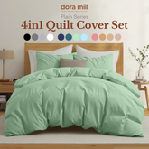 Minimalist Plain Aloe Cotton Quilt Cover Fitted Bedsheet Set by Dora Mill #BAP