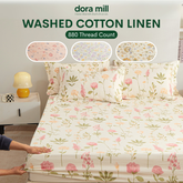Dora Mill Washed Cotton Linen Bedsheet Set - Single/Queen/King