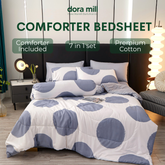Dora Mill Combed Cotton 7-in-1 Bedsheet Set with Comforter & Bolster Case - Queen/King #BEA