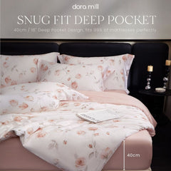 DORAMILL Ultra Soft 100% 50s TENCEL Lyocell 4IN1 Floral Quilt Cover Fitted Bedsheet Set #BQF