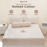 Knitted Cotton Fitted Bedsheet set w/Pillow case & Bolster case