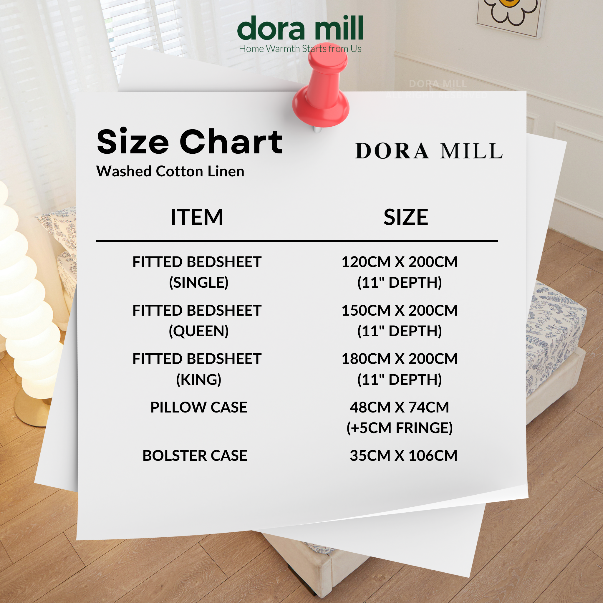 Washed Cotton Linen Pillowcase Bolster Case and Fitted Bedsheet Sold Separately by Dora Mill #DAS