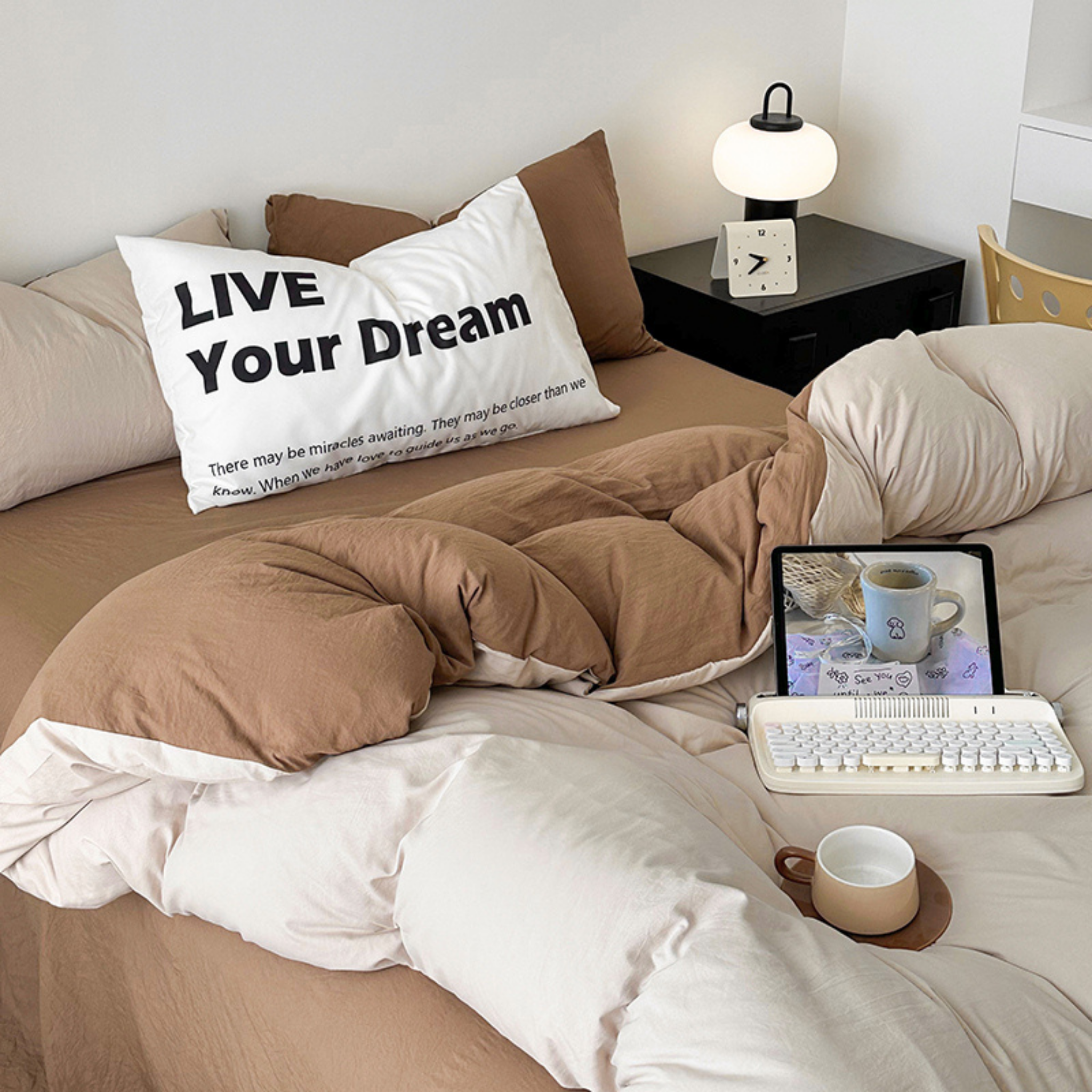 Colorblock Washed Cotton Quilt Cover Bedsheet Set – Soft & Breathable Bedding for Super Single/Queen/King #BQB