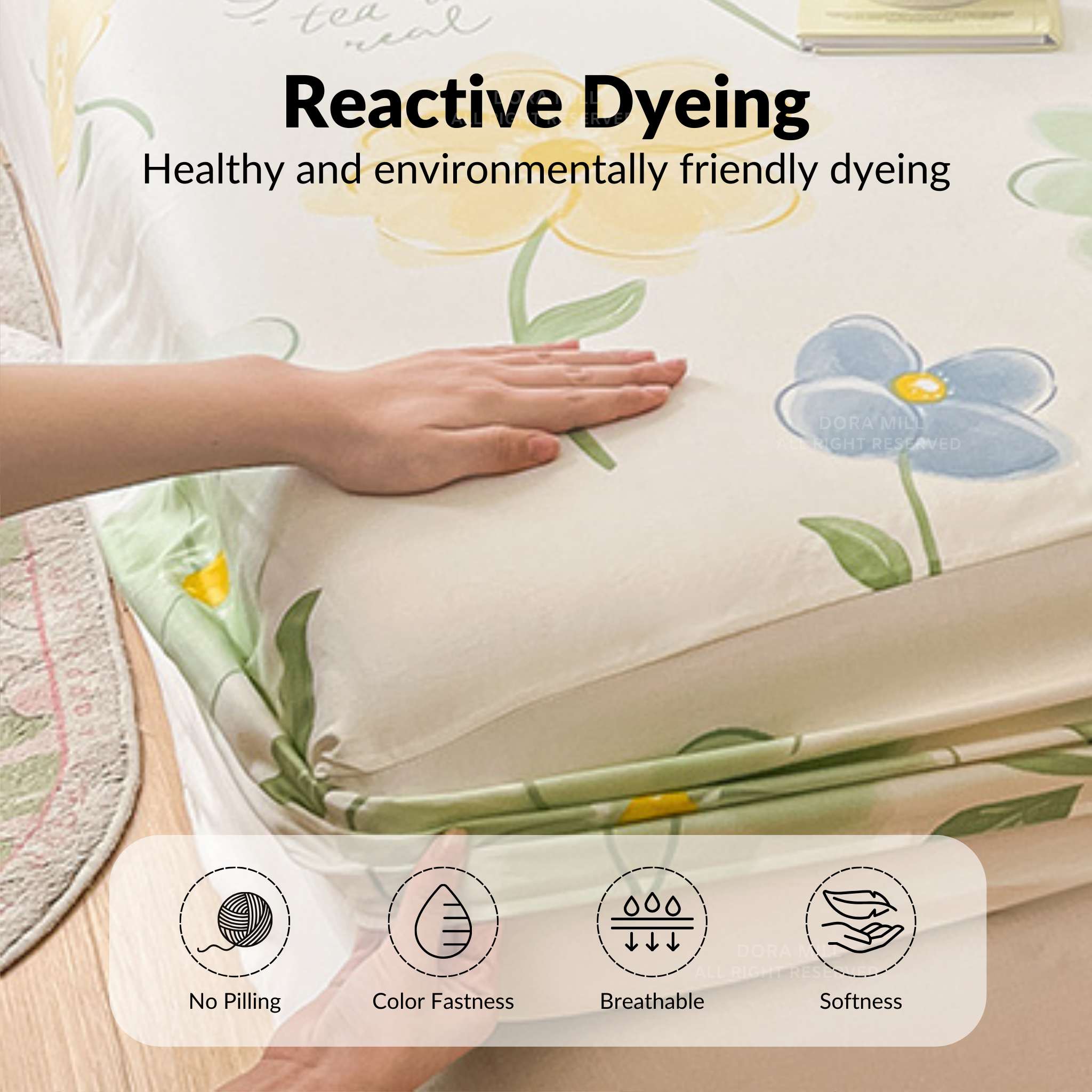 Dora Mill 100% Pure Cotton Fitted Bedsheet and Pillow Case - Super Single/Queen/King #BFF