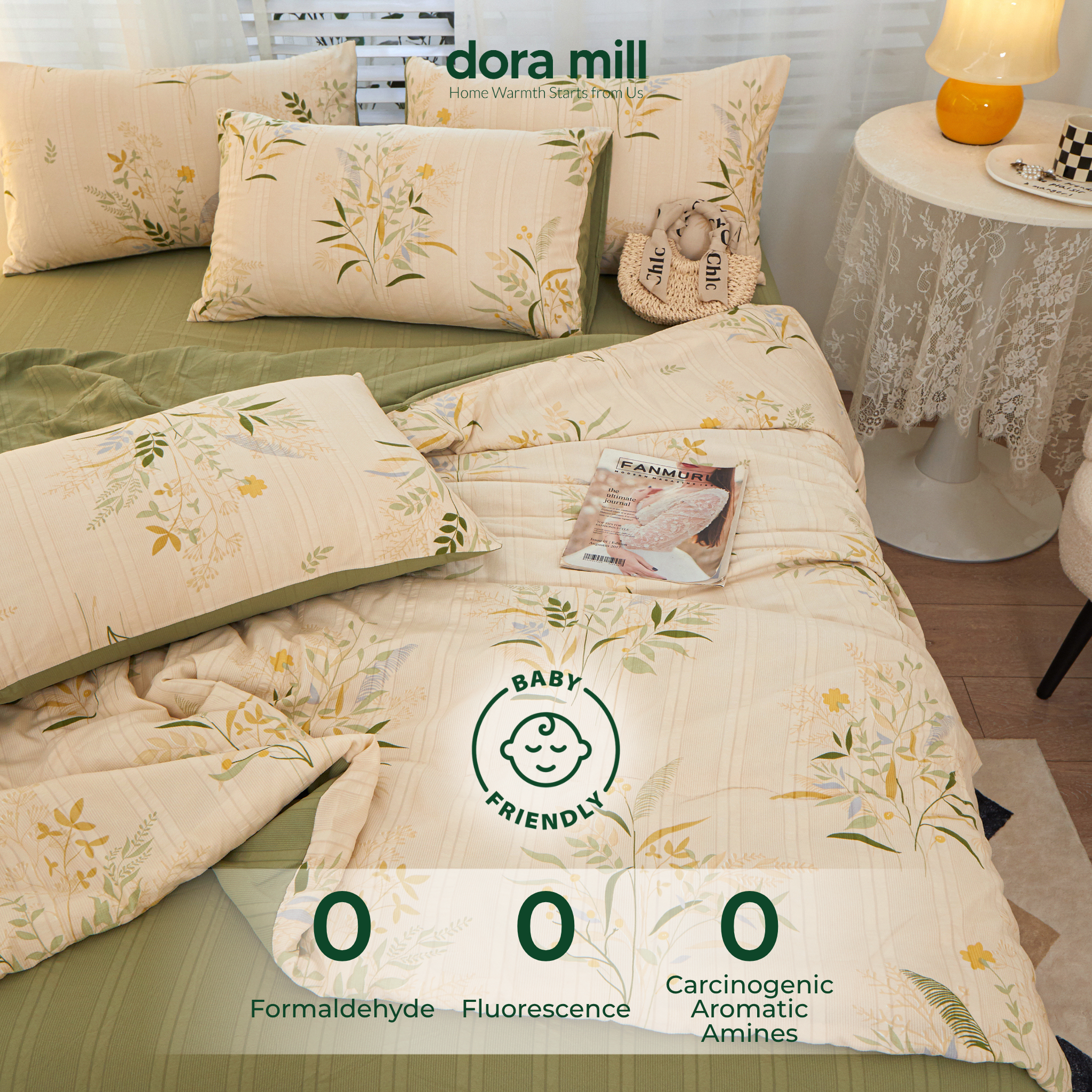 Cloud Cotton Bedding Set with Comforter Fitted Sheet and Pillowcases for Malaysia Weather #BCG