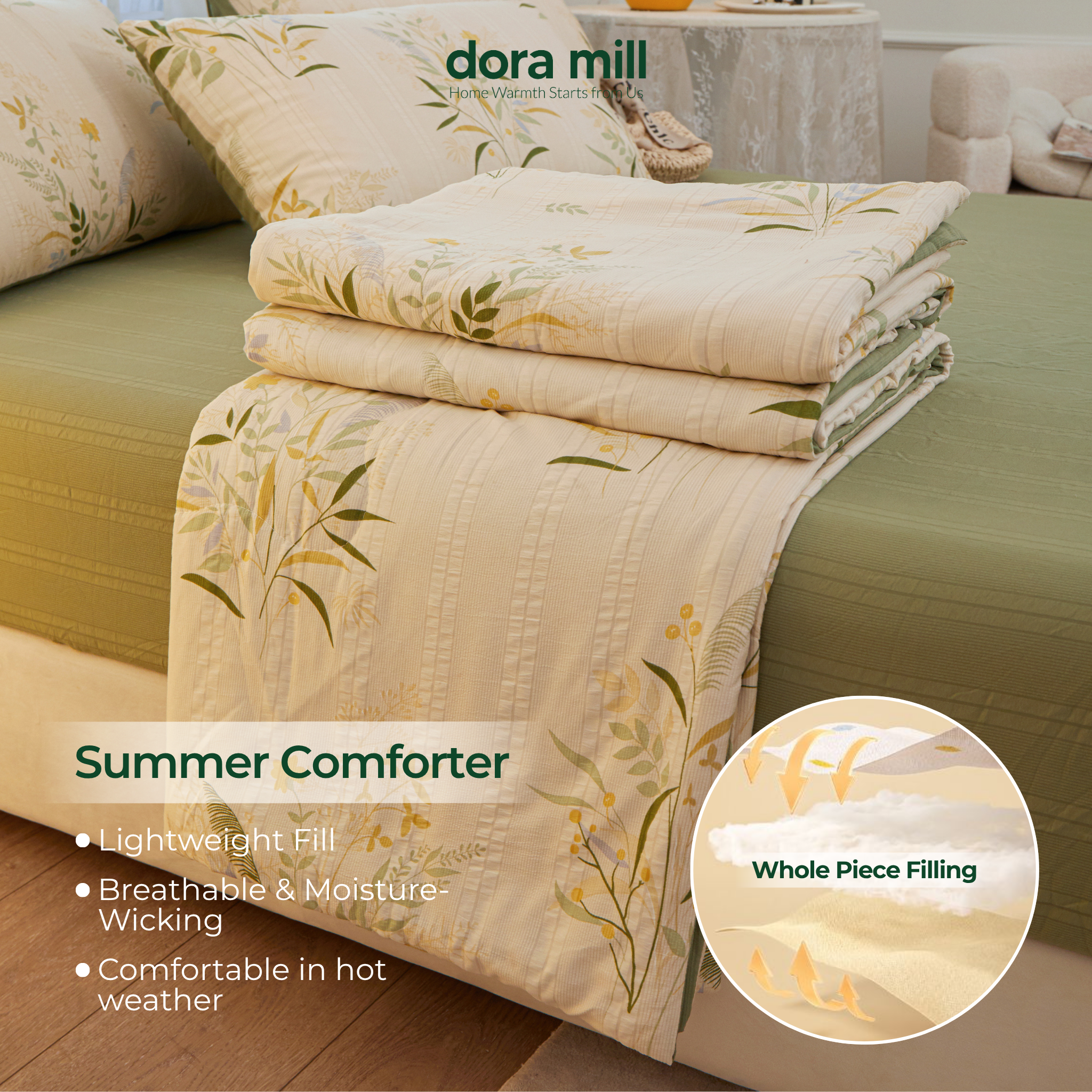 Cloud Cotton Bedding Set with Comforter Fitted Sheet and Pillowcases for Malaysia Weather #BCG