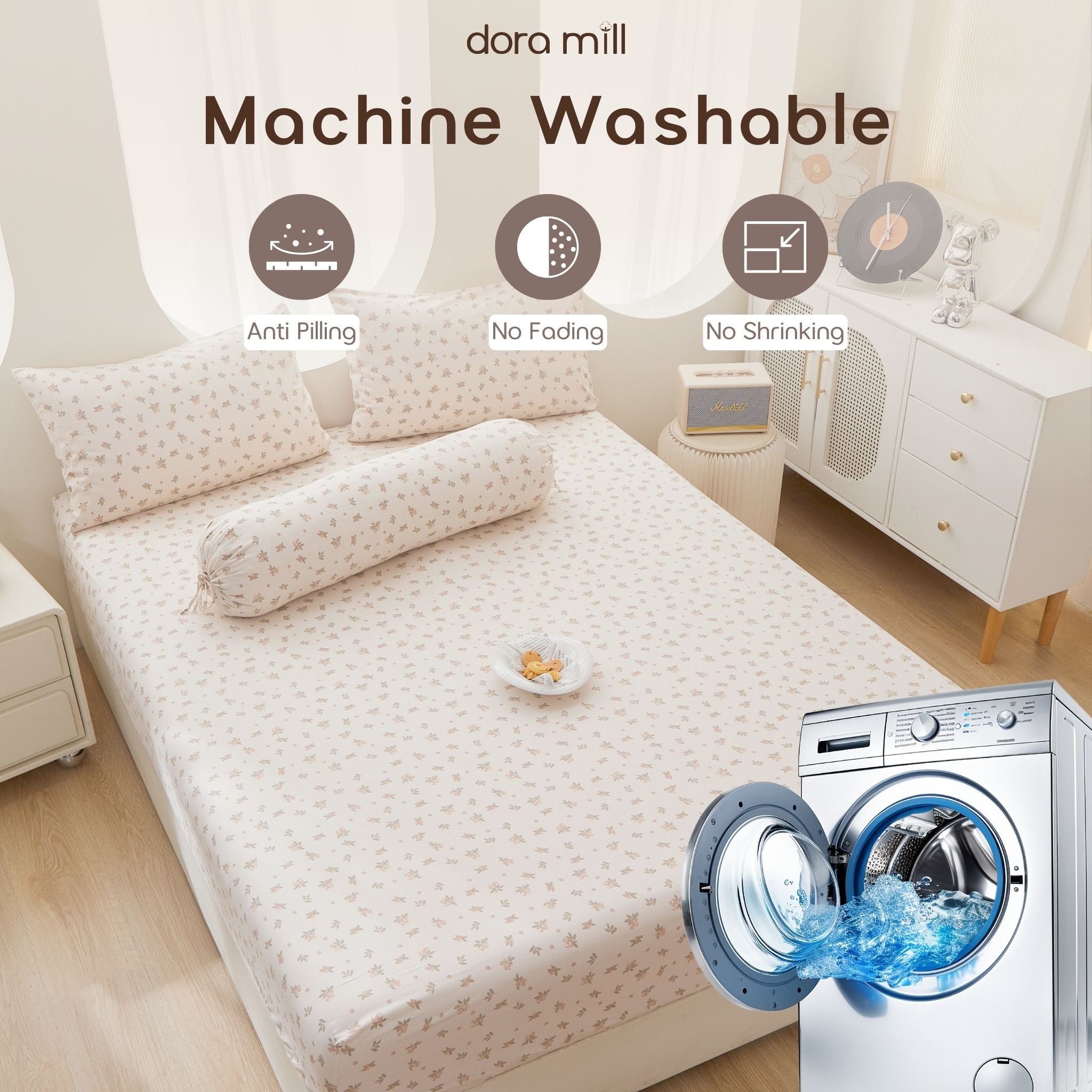 Knitted Cotton Fitted Bedsheet set w/Pillow case & Bolster case