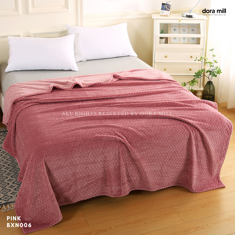 Dora Mill Plain Flannel Jacquard Blanket - Sesuai untuk Pejabat /Perjalanan/Sofa #BXN