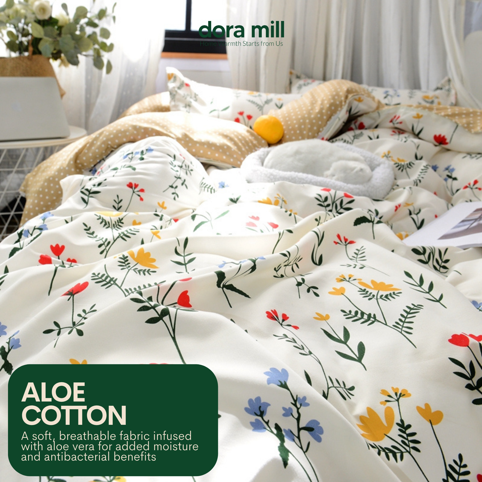 Aloe Cotton Floral Print Bedding Set with Quilt Cover and Bedsheet by DORAMILL  #BAC
