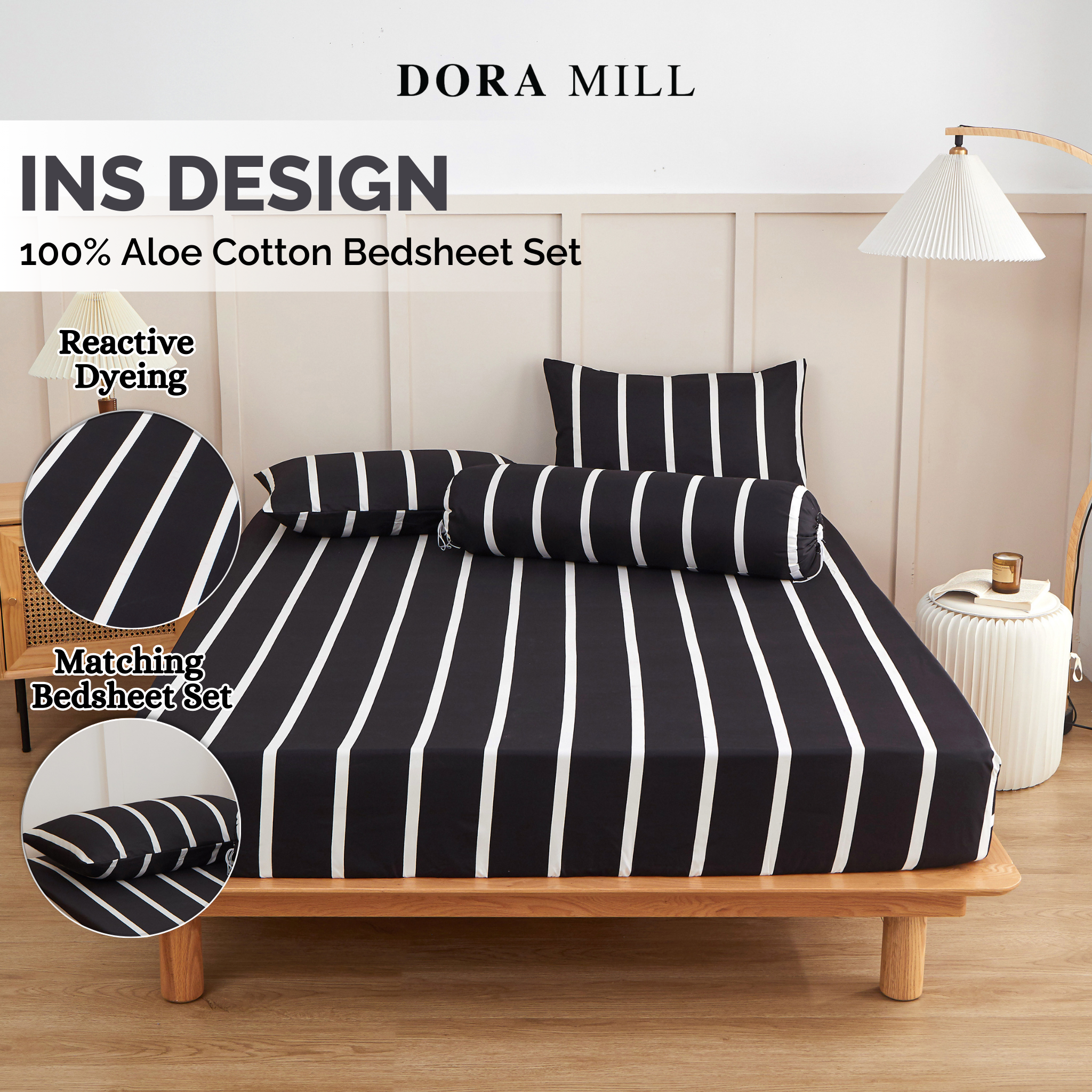 Dora Mill Classic Series Aloe Cotton Fitted Bedsheet with Pillow & Bolster Case #BBA
