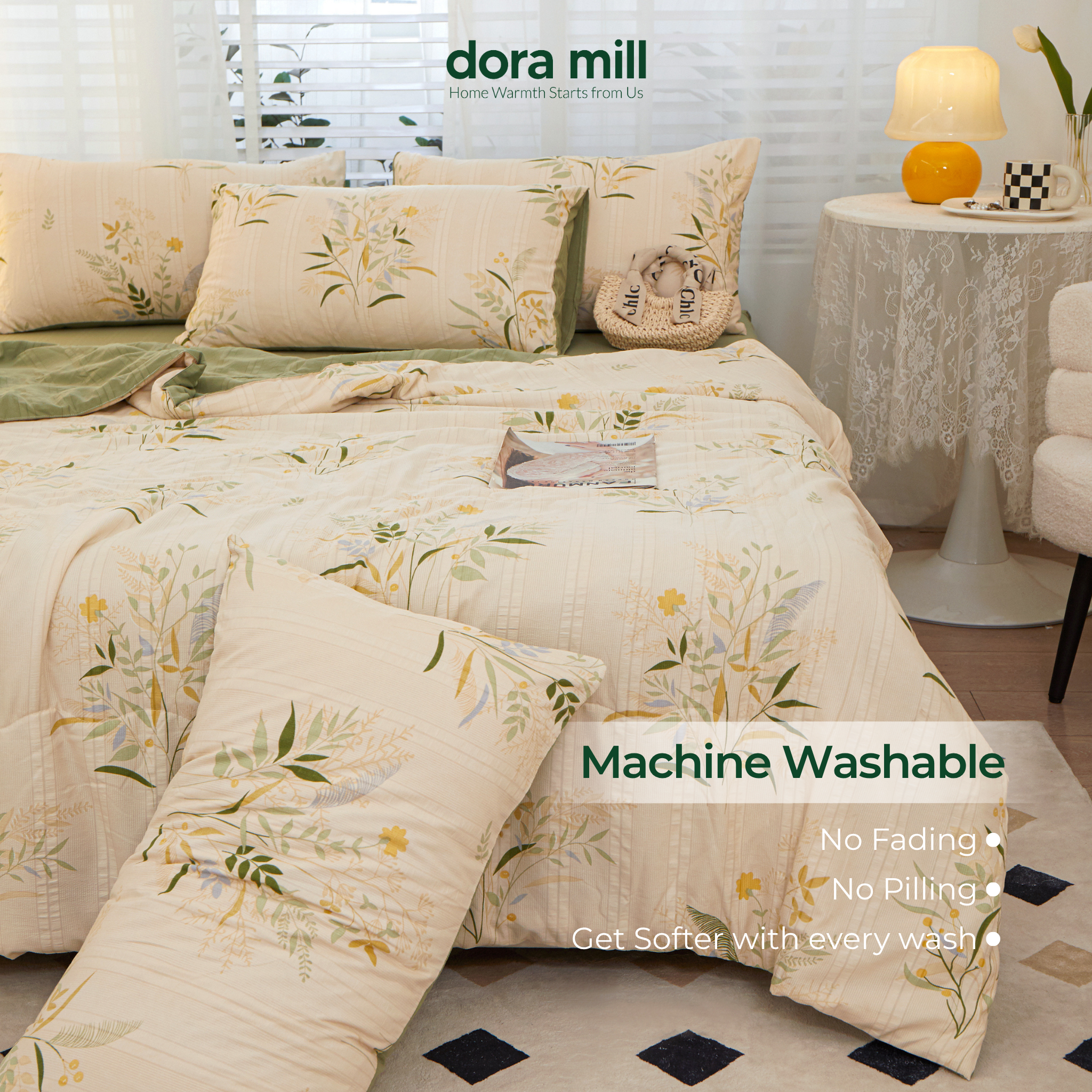 Cloud Cotton Bedding Set with Comforter Fitted Sheet and Pillowcases for Malaysia Weather #BCG