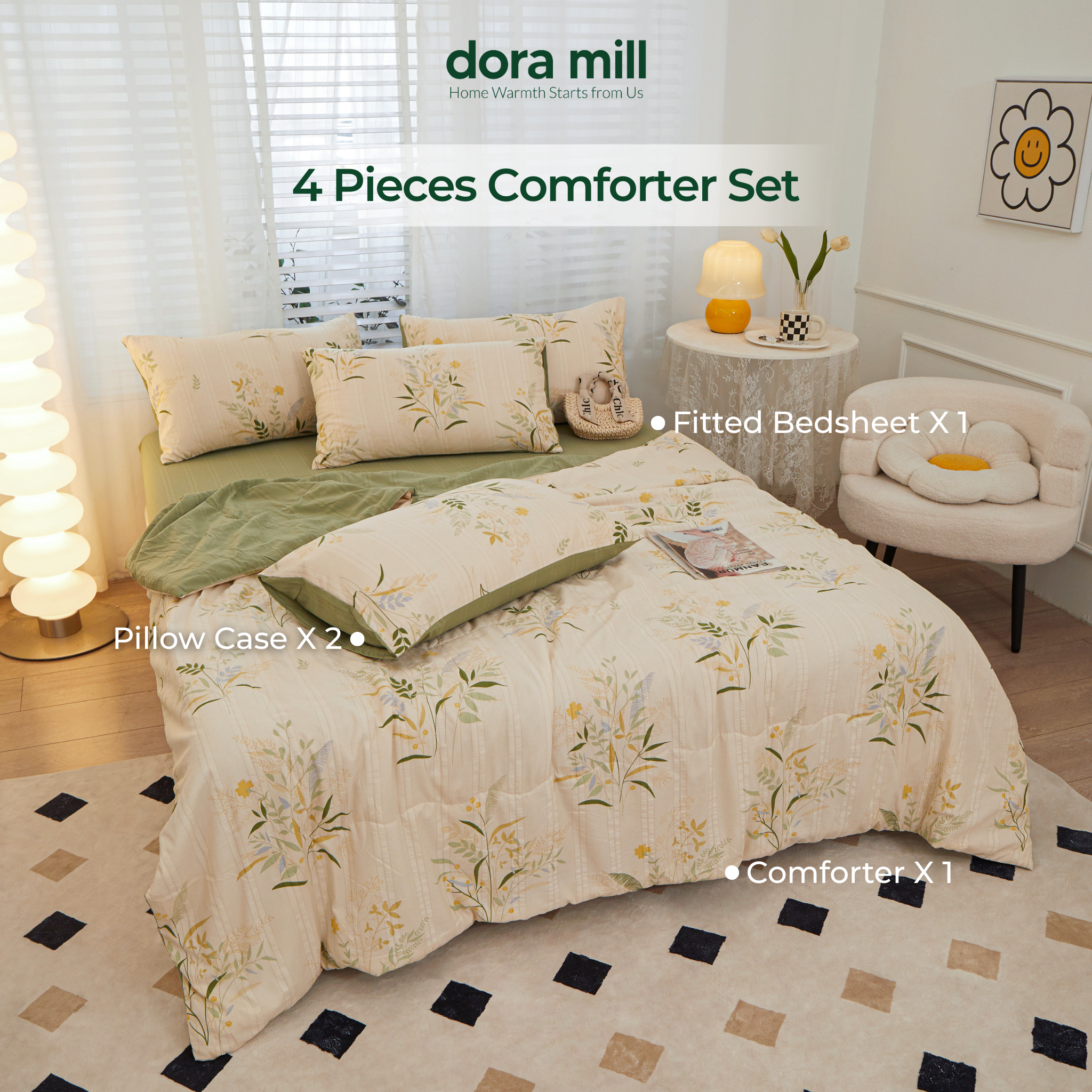 Cloud Cotton Bedding Set with Comforter Fitted Sheet and Pillowcases for Malaysia Weather #BCG