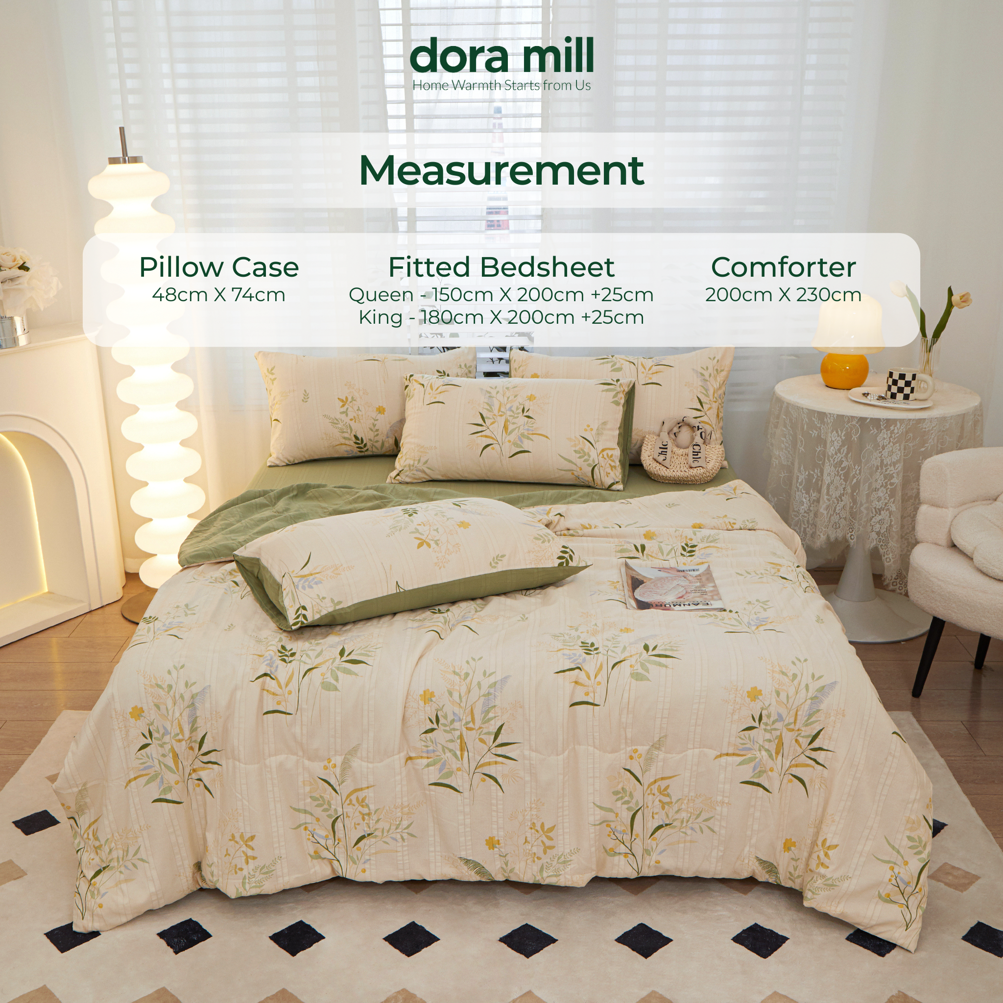 Cloud Cotton Bedding Set with Comforter Fitted Sheet and Pillowcases for Malaysia Weather #BCG