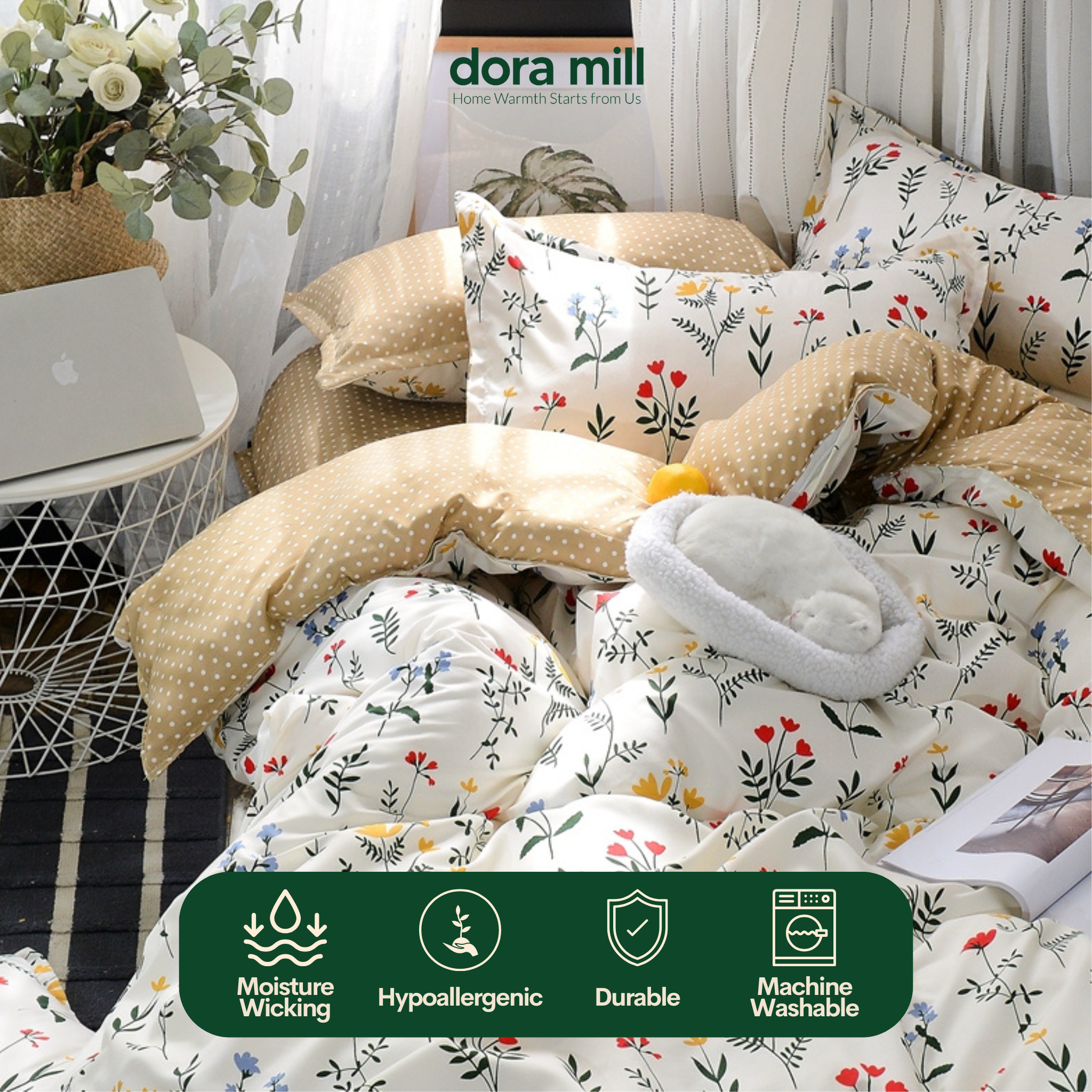 Aloe Cotton Floral Print Bedding Set with Quilt Cover and Bedsheet by DORAMILL  #BAC