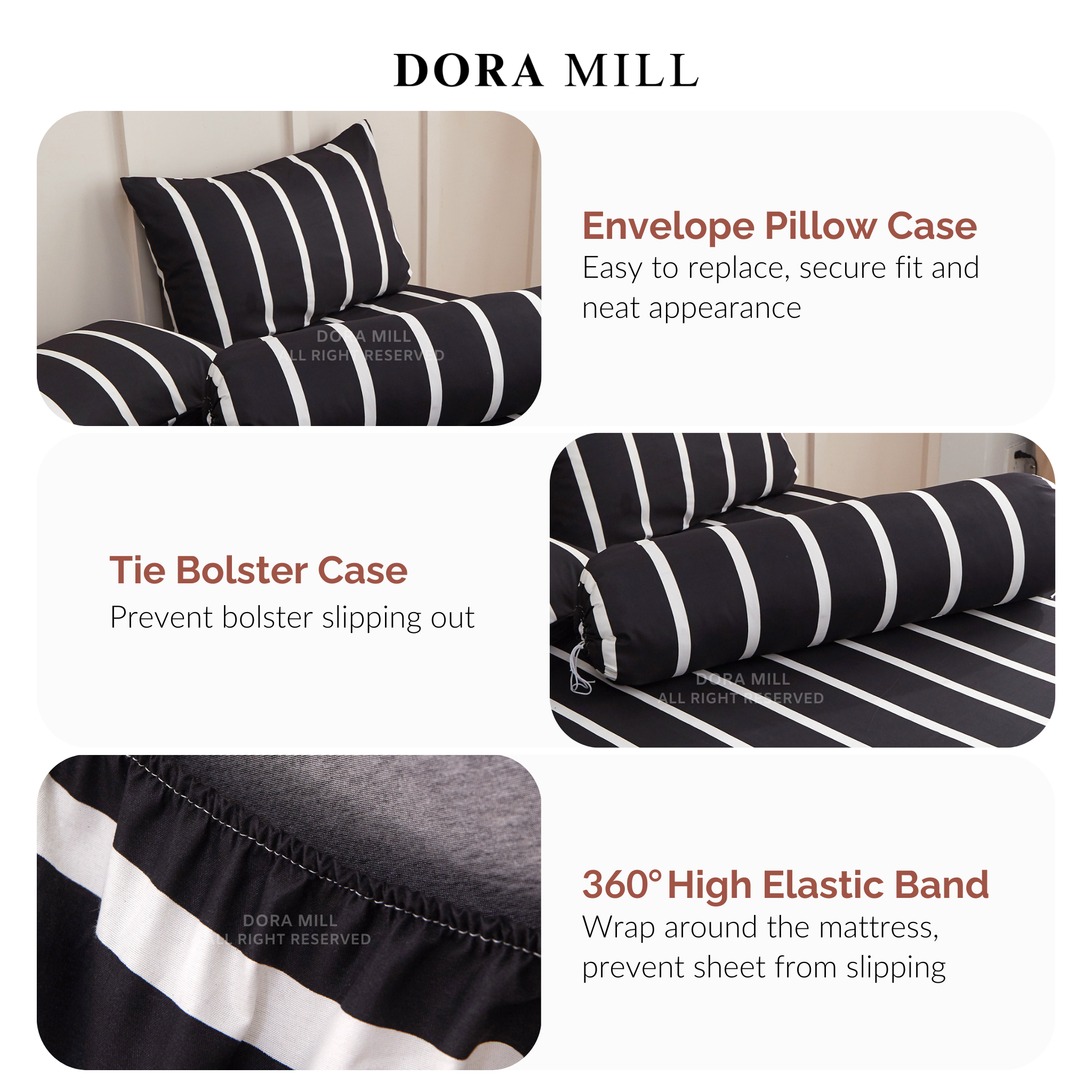 Dora Mill Classic Series Aloe Cotton Fitted Bedsheet with Pillow & Bolster Case #BBA