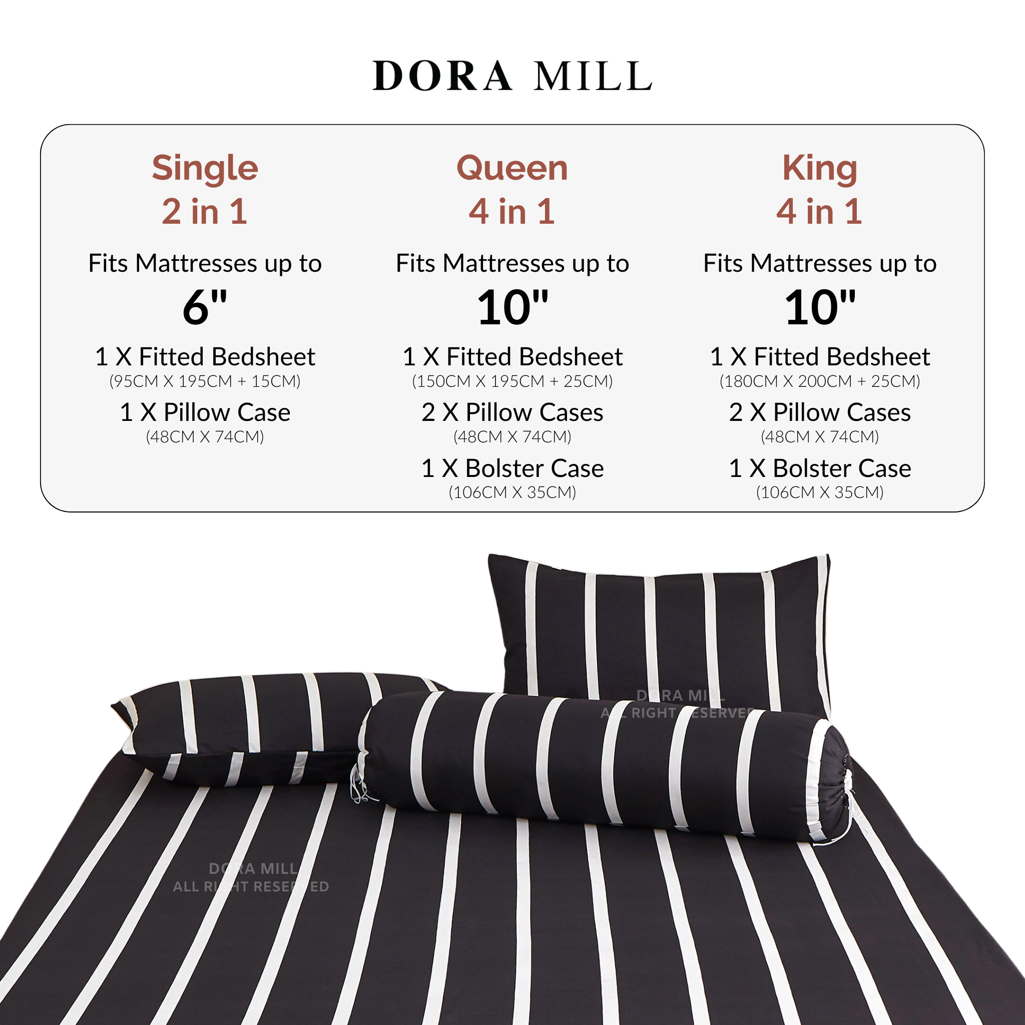 Dora Mill Classic Series Aloe Cotton Fitted Bedsheet with Pillow & Bolster Case #BBA