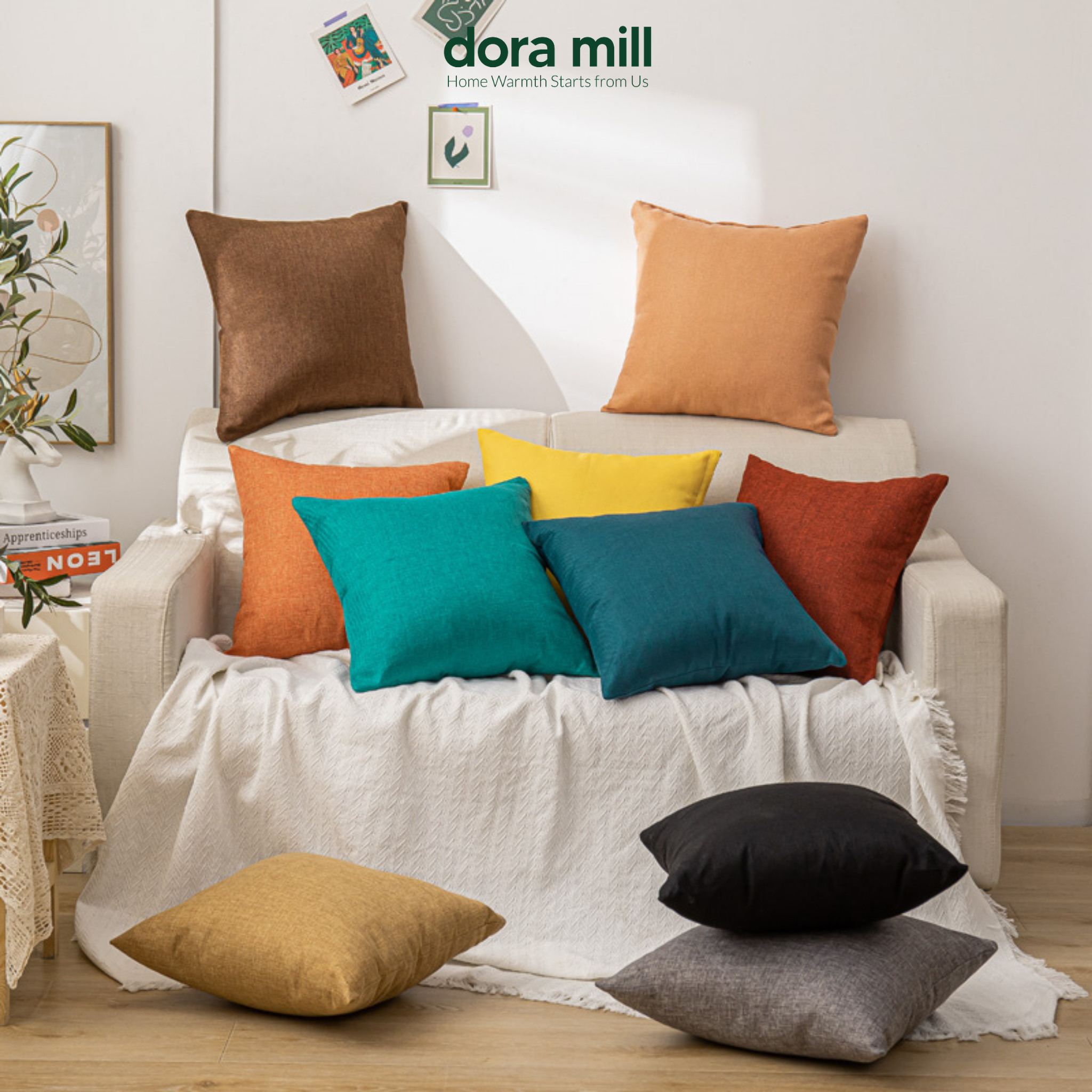 Plain Linen Cushion Cover for Sofa or Bed Soft Decorative Throw Pillow Case by Dora Mill #AZB