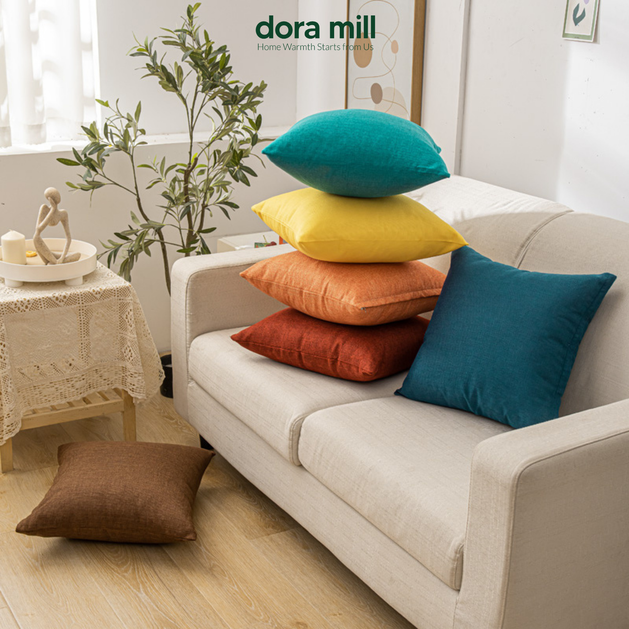Plain Linen Cushion Cover for Sofa or Bed Soft Decorative Throw Pillow Case by Dora Mill #AZB