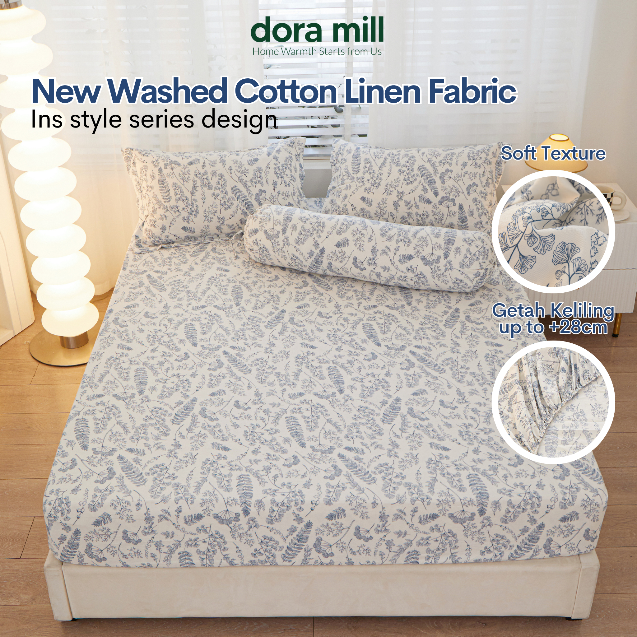 Washed Cotton Linen Pillowcase Bolster Case and Fitted Bedsheet Sold Separately by Dora Mill #DAS
