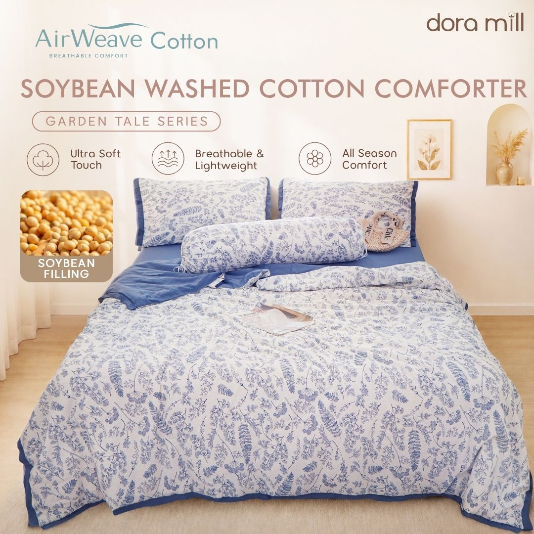 DORAMILL Premium AirWeave Washed Cotton Linen Feel  3in1Single/5in1 Queen King Comforter Bedsheet Set SoyBean Fiber #BBT