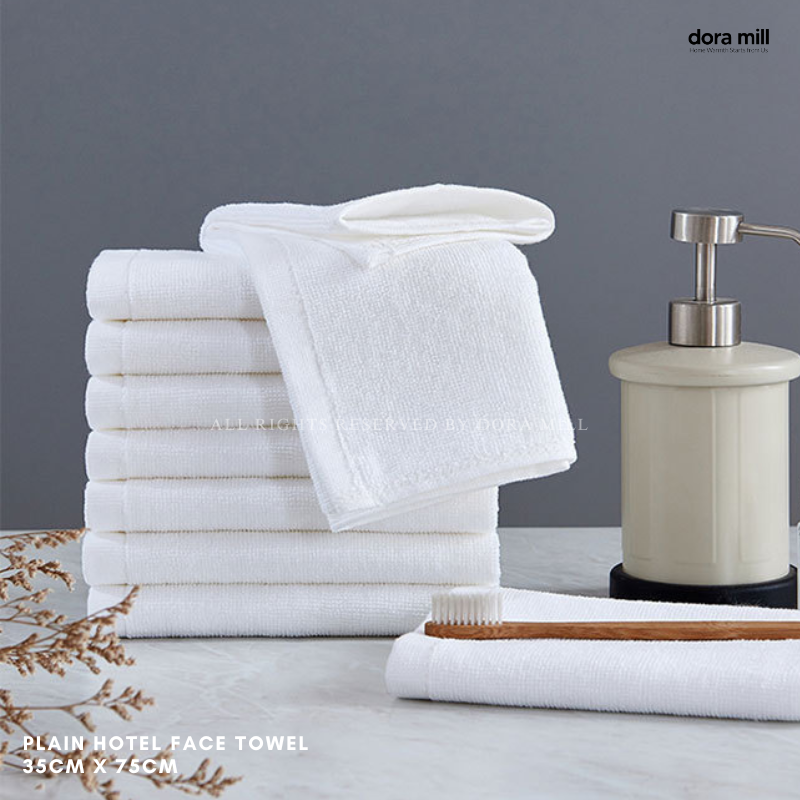 Dora Mill 100% Cotton Plain White Hotel Towel – Bath Towel / Face Towel #WTE