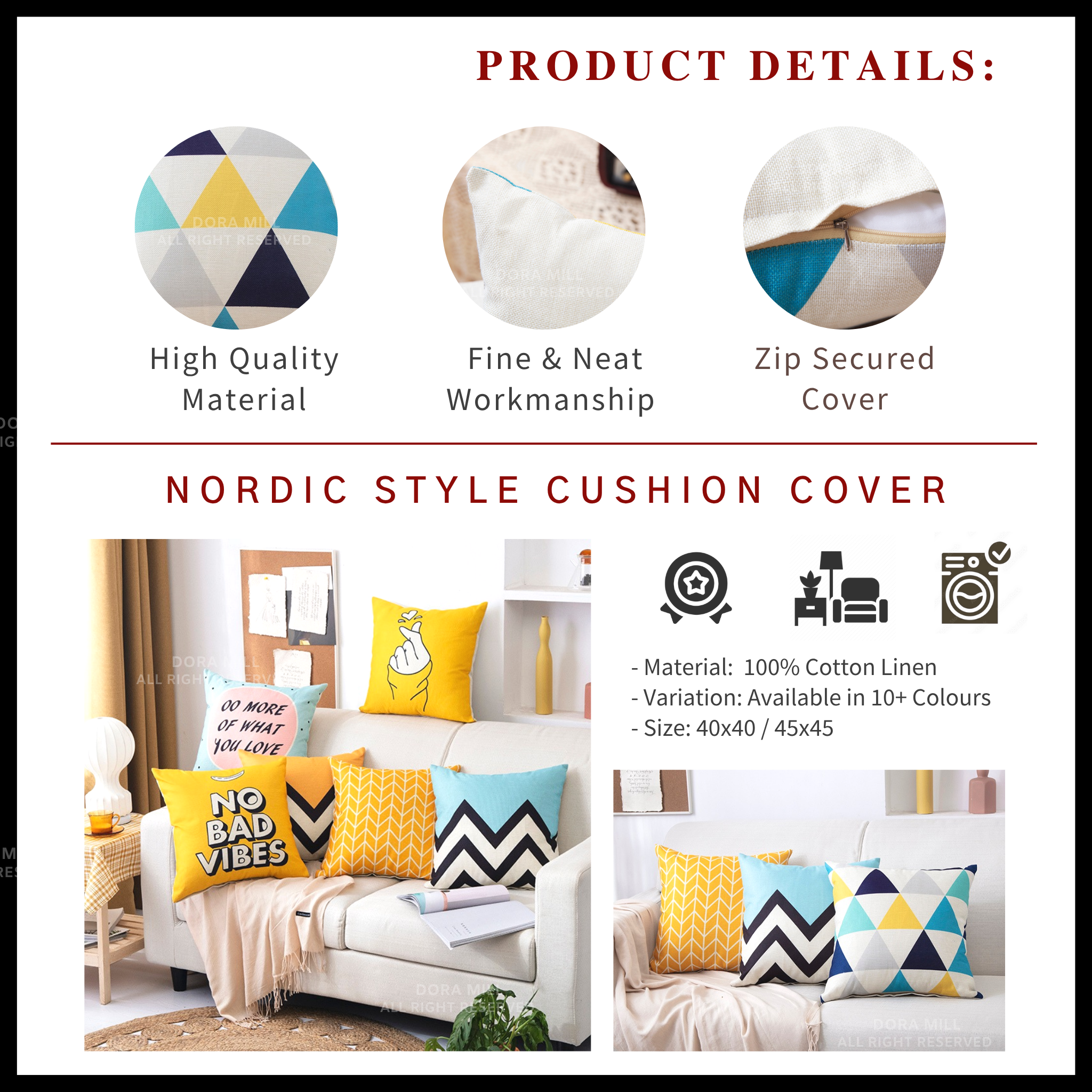 Dora Mill Home Series Linen Cotton Throw Pillow Case – Sofa Cushion Cover #AZC