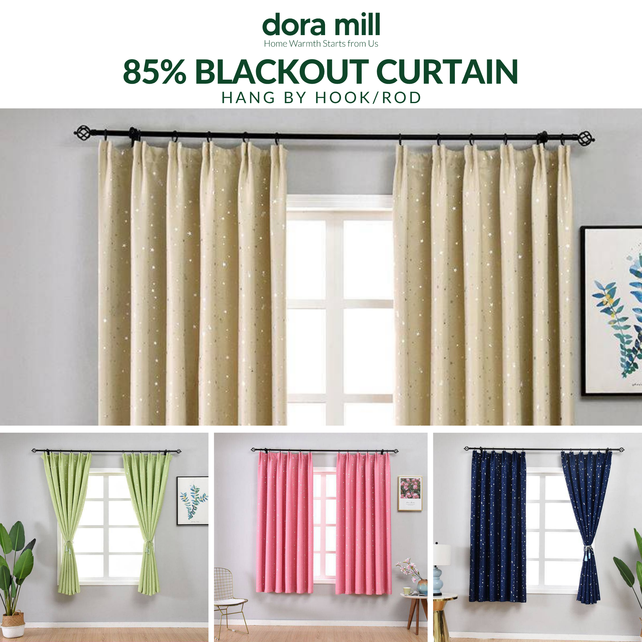 85% Light Blocking Curtains 2in1 Installation with Rod Pocket and Hook Design for Bedroom or Living Room by Dora Mill #RCY