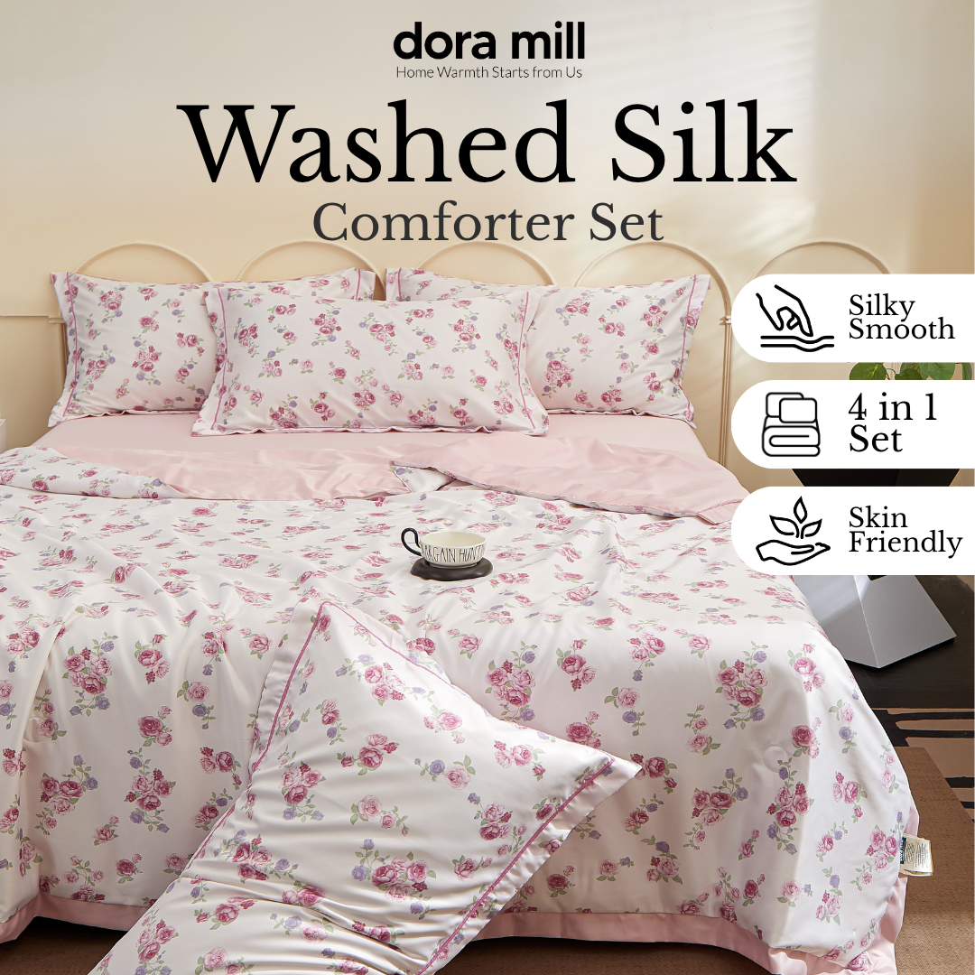 Dora Mill Washed Ice Silk Comforter Bedsheet Set - Queen/King #BSL