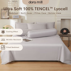 DORAMILL 50S 100% Tencel Lyocell Ultra Soft Fitted Bedsheet Pillow Case Bolster Case Quilt Cover 50S