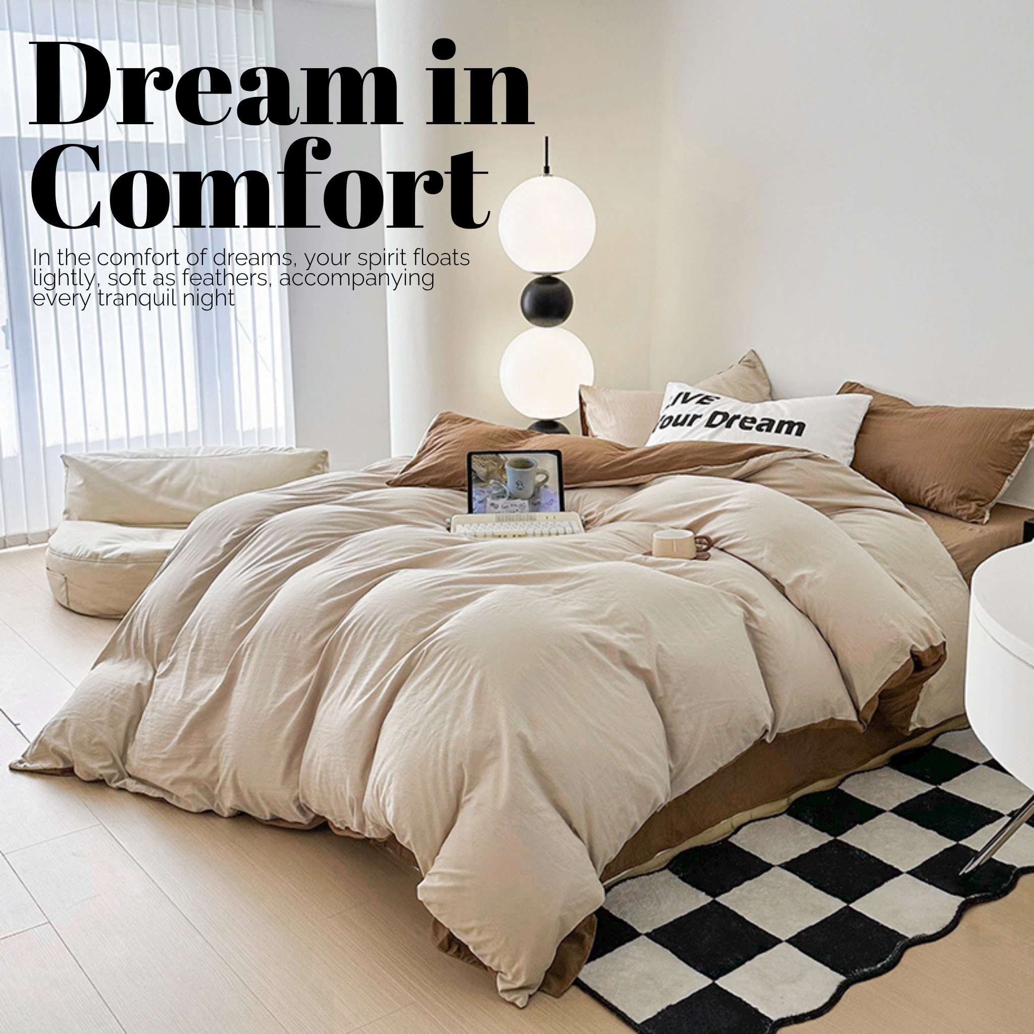 Colorblock Washed Cotton Quilt Cover Bedsheet Set – Soft & Breathable Bedding for Super Single/Queen/King #BQB