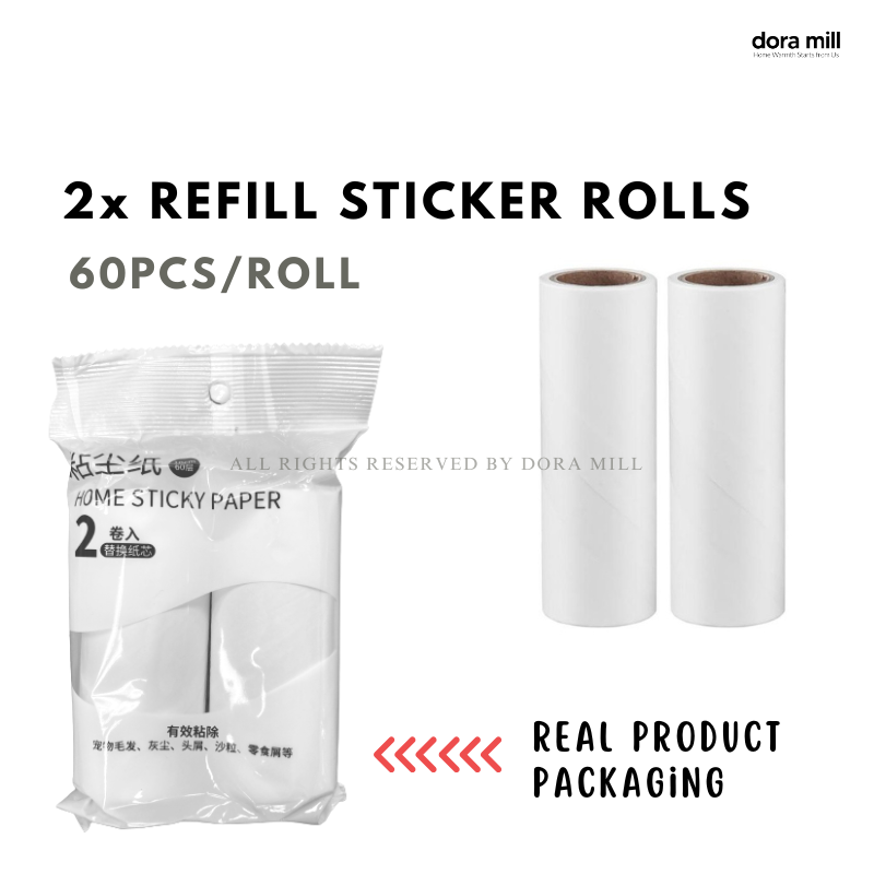 Dora Mill Refillable Lint Roller Dust Remover – Sticker Roller Brush for Clothes, Furniture, Carpet, Pet Fur, Dust, and Dirt #HRA