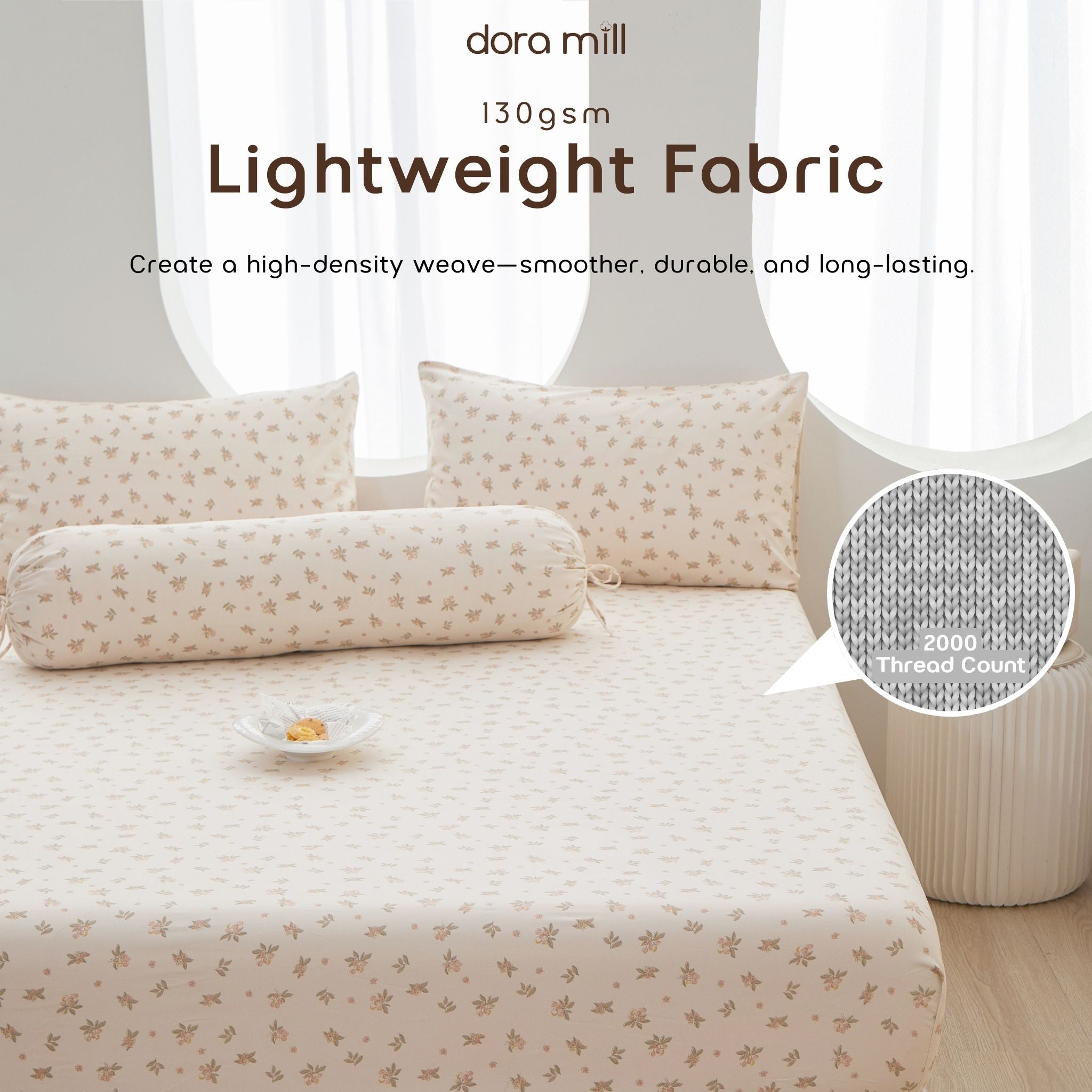 Knitted Cotton Fitted Bedsheet set w/Pillow case & Bolster case