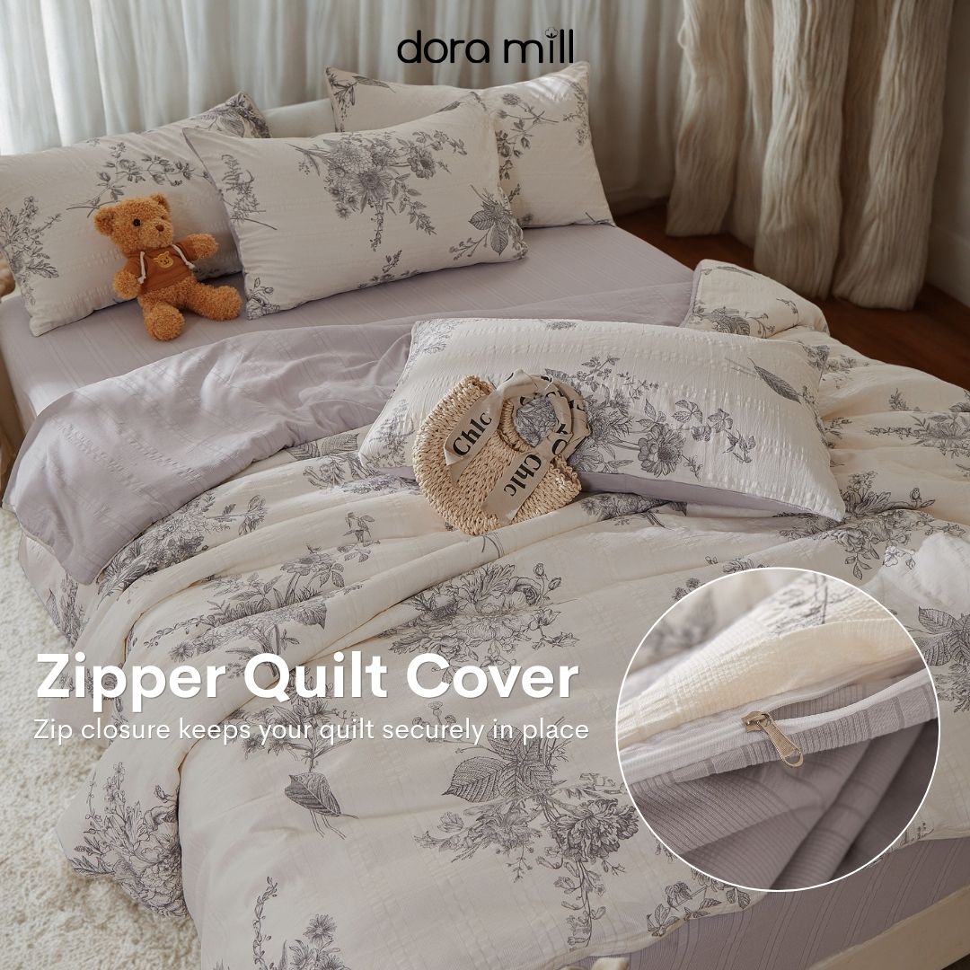 DORAMILL Cloud Cotton Quilt Cover Fitted Bedsheet Set #BQC