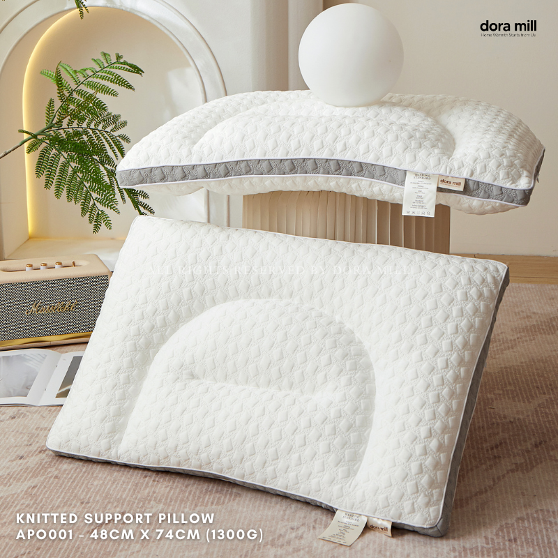 Dora Mill Firm Knitted Jacquard Cervical Pillow – Ergonomic & Hotel-Style & Soft Support (1300G) #APO