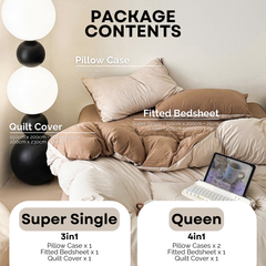 Colorblock Washed Cotton Quilt Cover Bedsheet Set – Soft & Breathable Bedding for Super Single/Queen/King #BQB