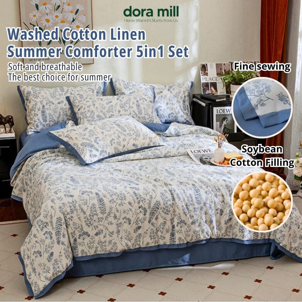 Washed Cotton Linen Summer Comforter 5in1 Bedsheet Set by Dora Mill #BBT