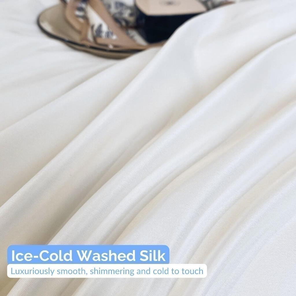 Dora Mill Washed Ice Silk Quilt Cover Bedsheet Set – Romantic Embroidery | Queen / King #BAL