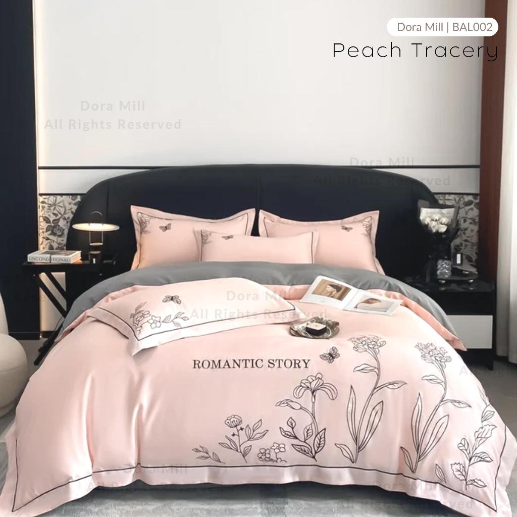 Dora Mill Washed Ice Silk Quilt Cover Bedsheet Set – Romantic Embroidery | Queen / King #BAL