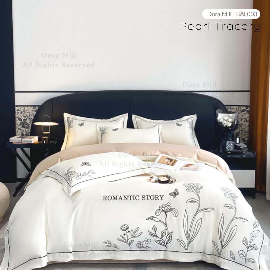Dora Mill Washed Ice Silk Quilt Cover Bedsheet Set – Romantic Embroidery | Queen / King #BAL