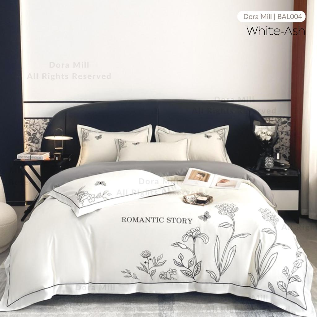 Dora Mill Washed Ice Silk Quilt Cover Bedsheet Set – Romantic Embroidery | Queen / King #BAL