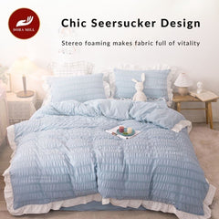 Dora Mill Seersucker Bed Skirt  Bedsheet w/Quilt Cover - Queen/King #BJA