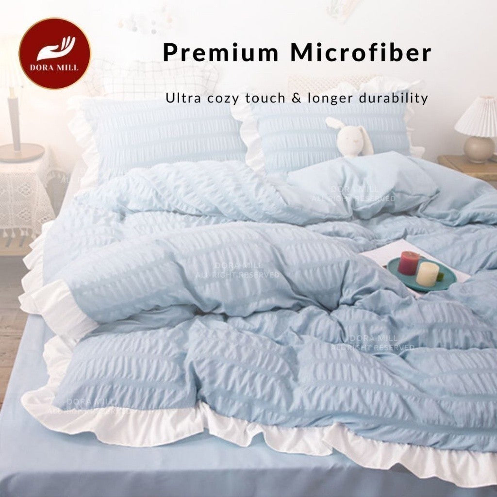 Dora Mill Seersucker Bed Skirt  Bedsheet w/Quilt Cover - Queen/King #BJA